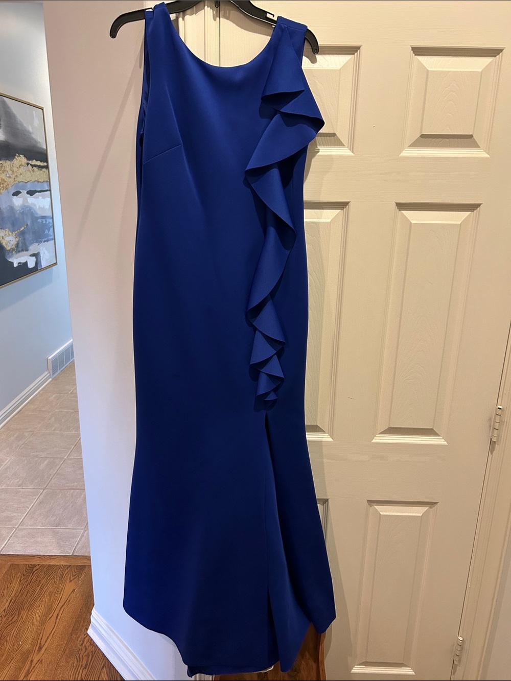 Jessica Howard Royal Blue One-Shoulder Ruffle Maxi Dress